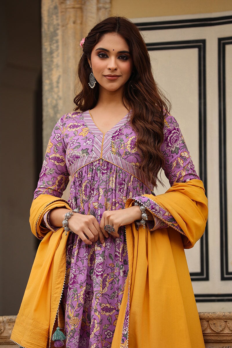 Ghazal Lavender Alia Cut   Kurta With Pant And Dupatta