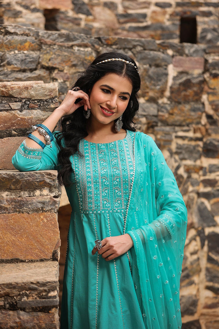 Deewani Green  Anarkali Gota Lace Kurta With Pant And Dupatta