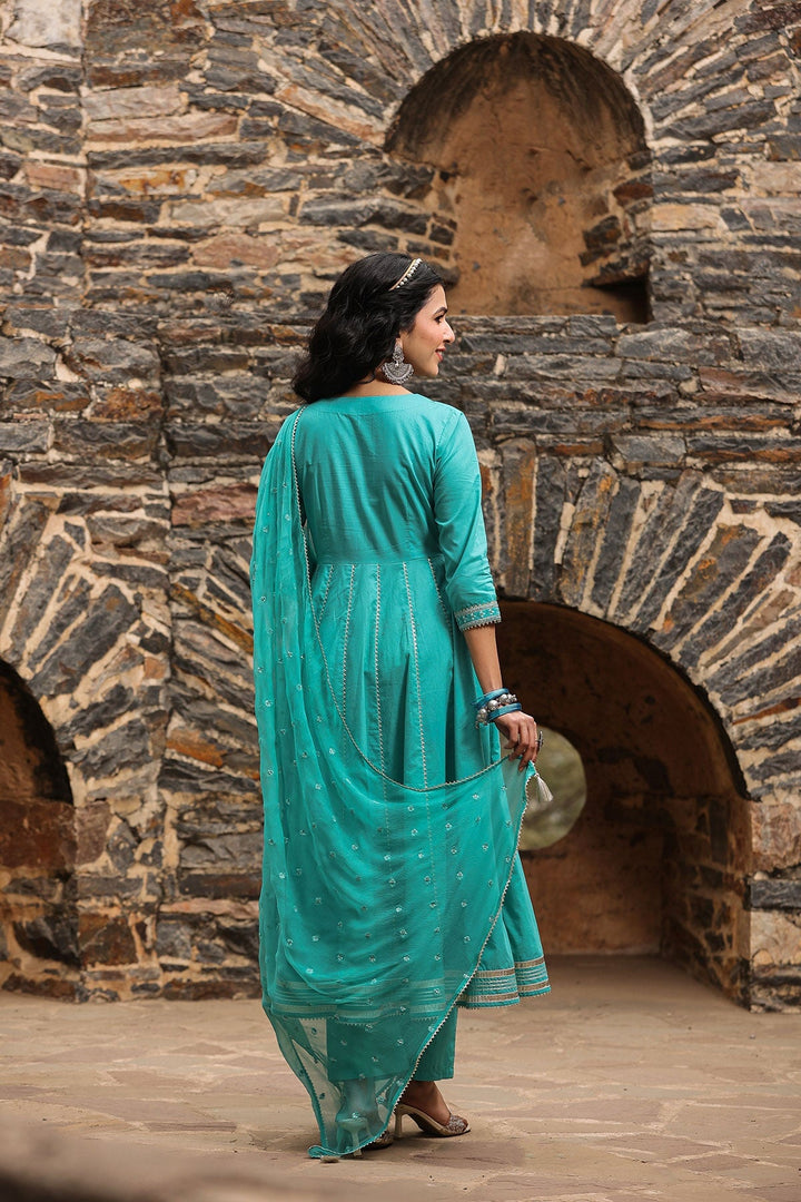 Deewani Green  Anarkali Gota Lace Kurta With Pant And Dupatta