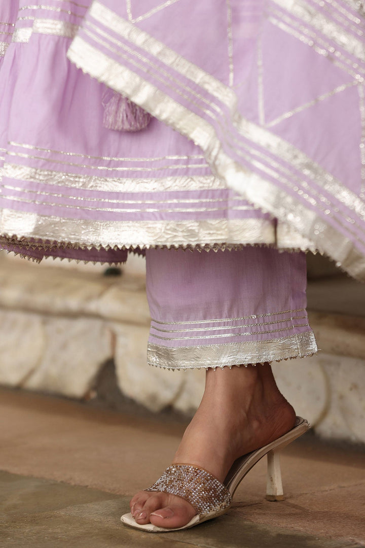 Qayamat Lavender Tiered Angrakha Gota Lace Kurta With Pant And Dupatta