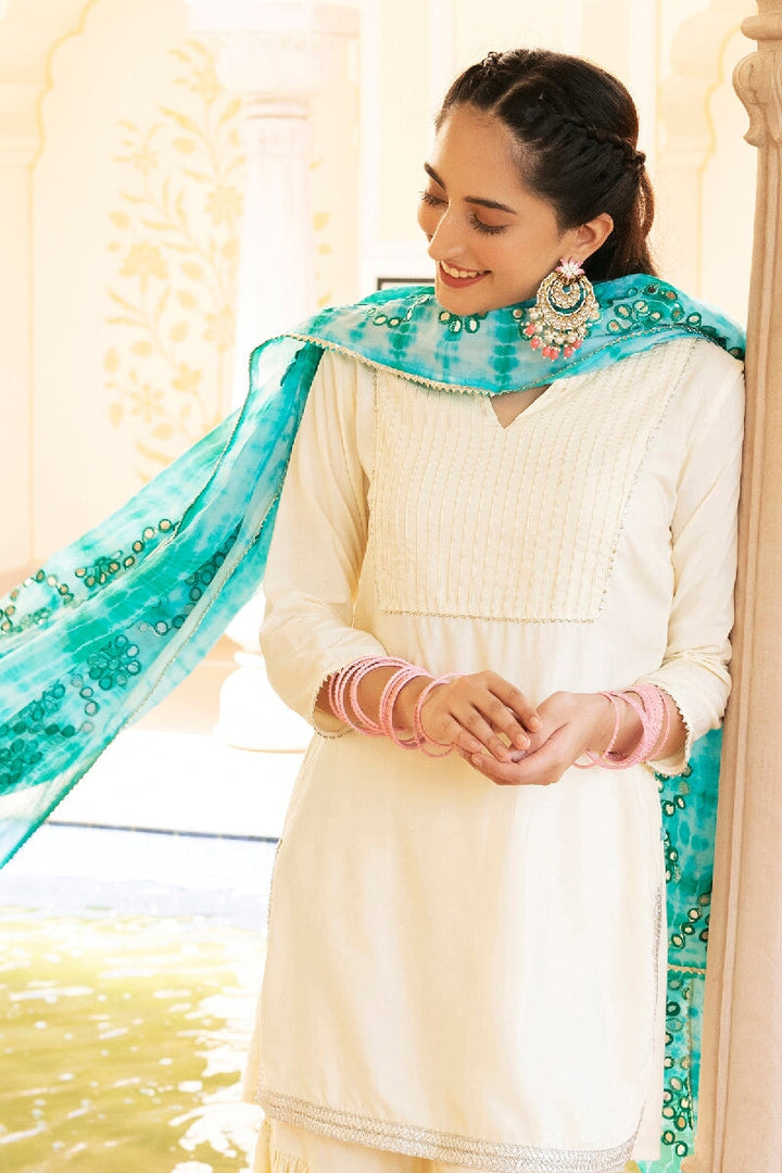 Mogra White Pin Tuck Kurta With Sharara & Dupatta