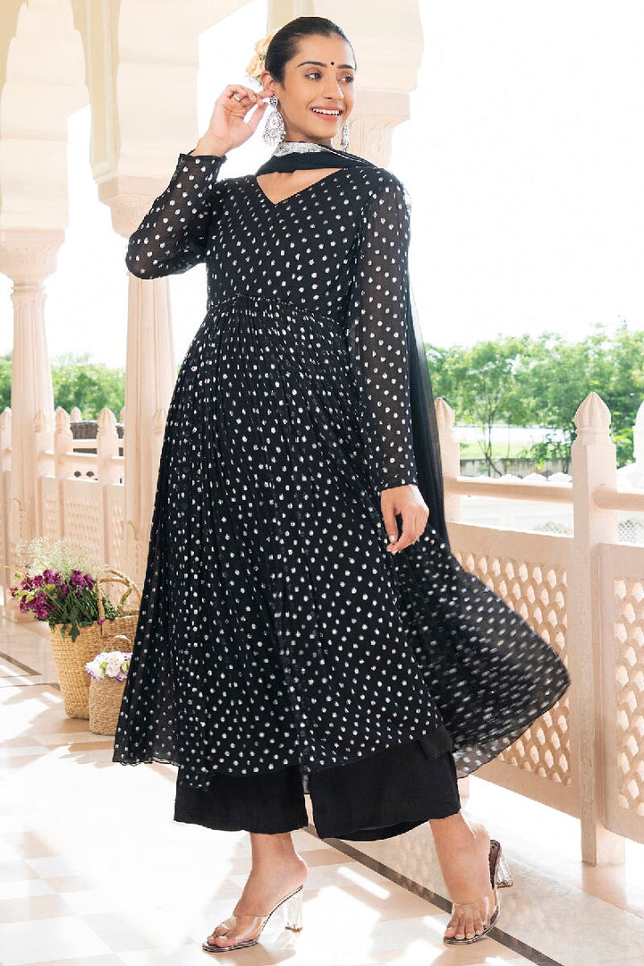 Naaz Schwarze Lurex ausgestellte Kurta mit Hose und Dupatta