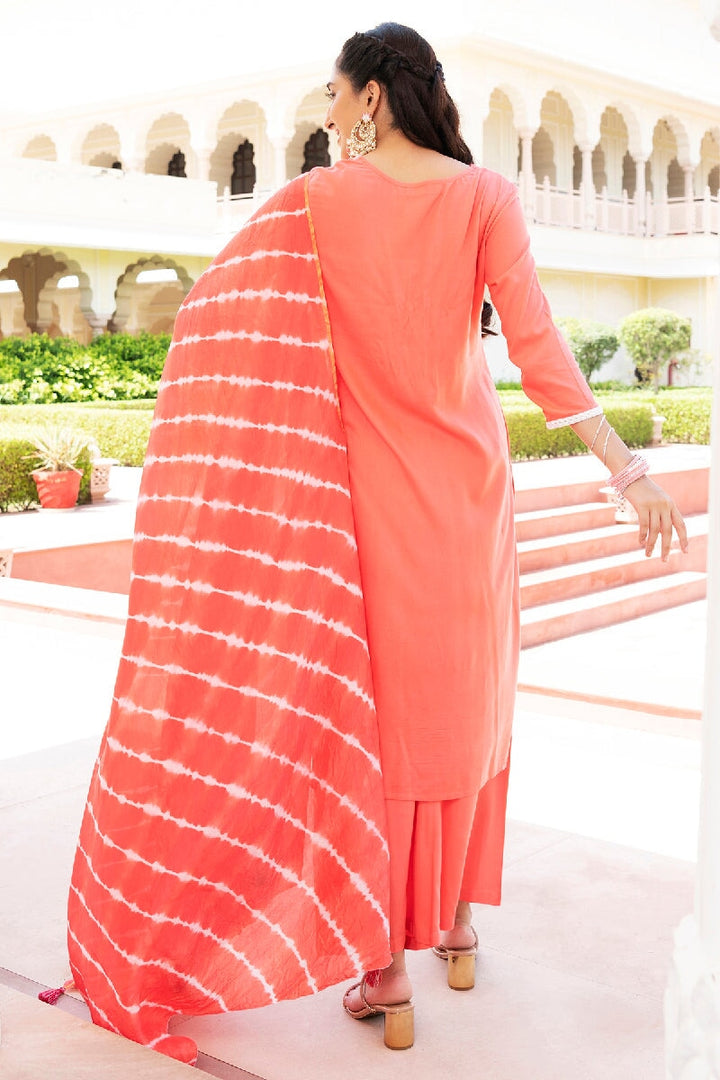 Nargis Orange Embroidered Kurta With Pant & Dupatta