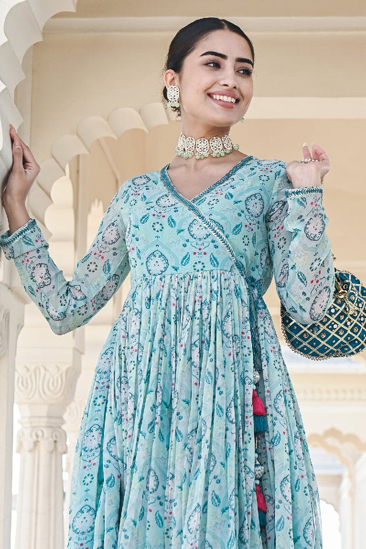 Noor Printed Blue Sequins Angrakha Flared Kurta & Sharara