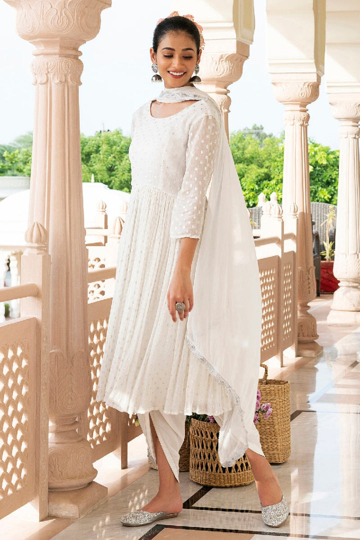 Zeenat Lurex Flared Kurta With Dhoti & Dupatta