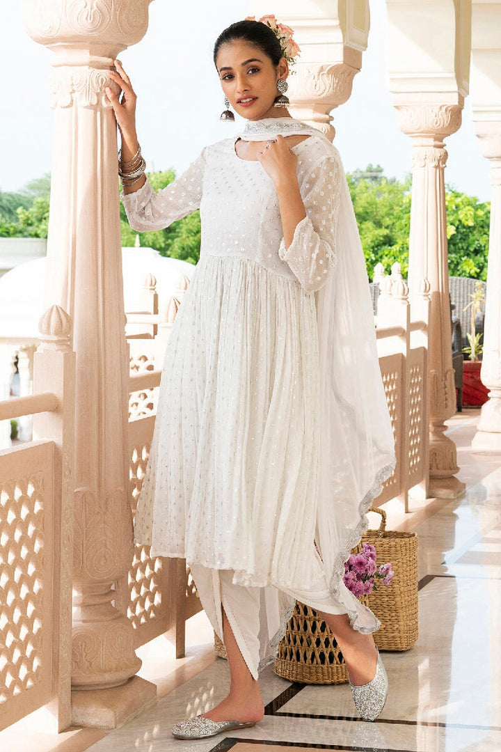 Zeenat Lurex Flared Kurta With Dhoti & Dupatta